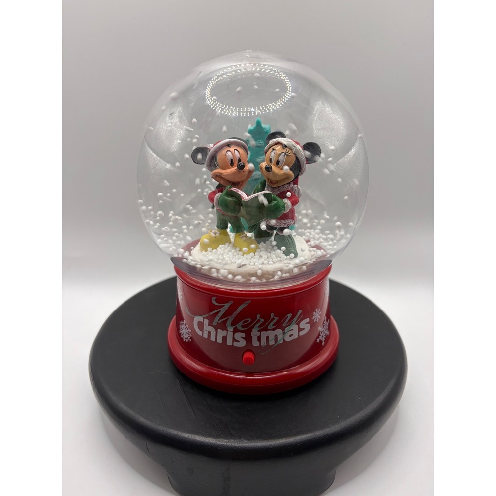 Disney Mickey Minnie Mouse Christmas Snow Globe Gemmy Holiday Caroling Red Base - Picture 4 of 5